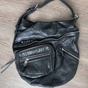 L.A.M.B. Black Moto Leather Hobo Shoulder HandBag